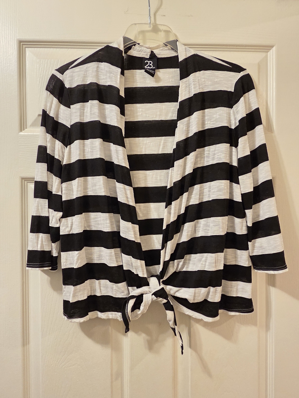 23Rdst Black & White Striped Tie-Front Cardigan